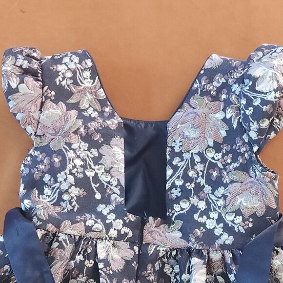 Bonnie Jean Girls Dress 3T Navy Pink Brocade Holiday Christmas Outfit - Picture 4 of 14